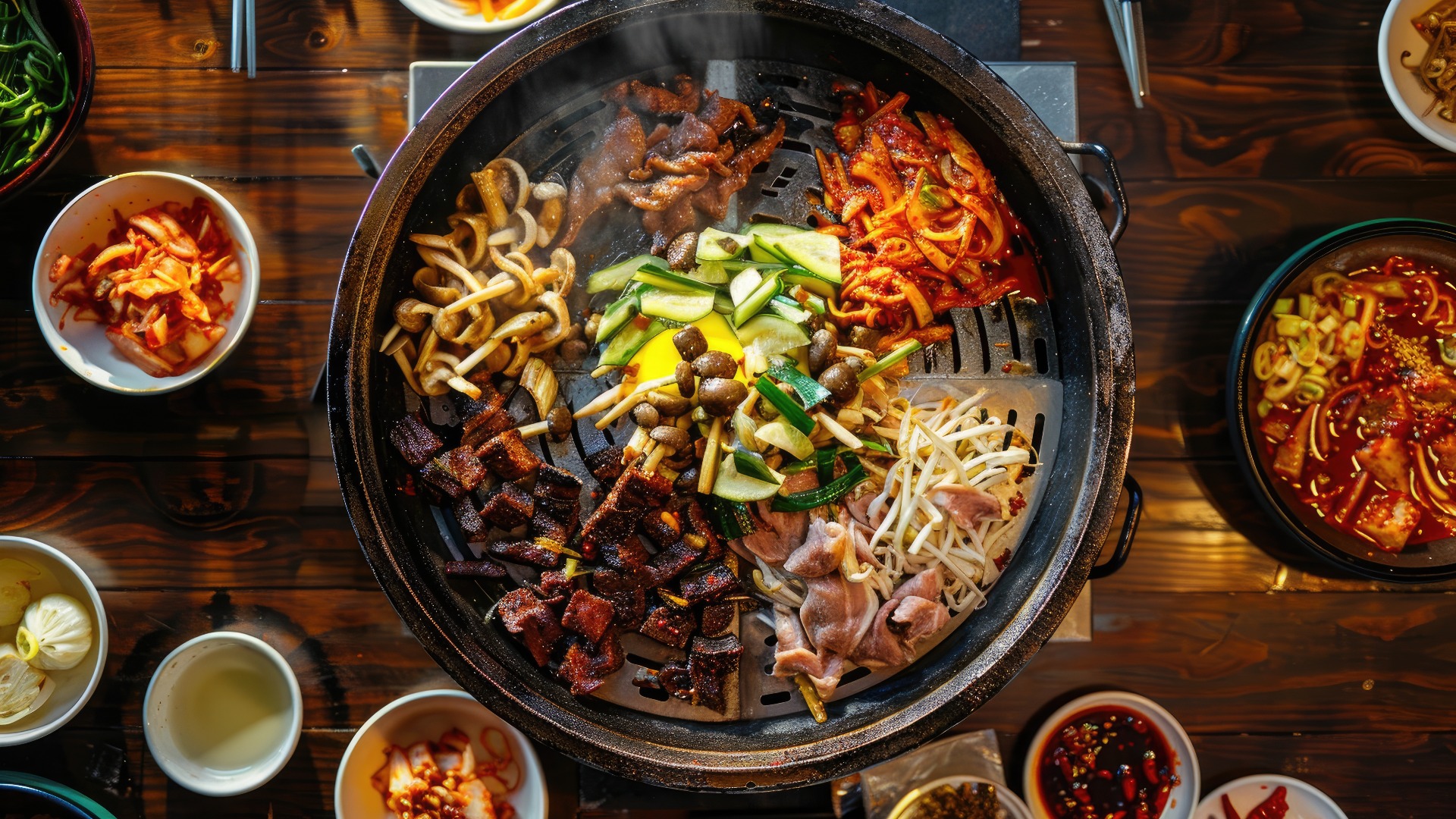 Mongolische Grillpfanne von oben